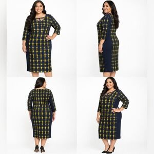 Navy and Gold Plaid Women's Dress